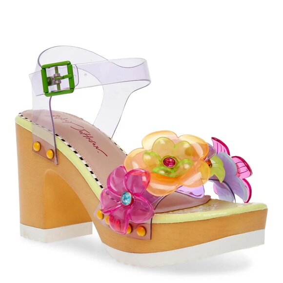 Betsey Johnson Floryn Flower Embellished Platform Heeled Sandals Size 11 PVC - Picture 1 of 15
